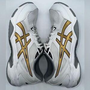 Asics Gel-Rocket 10 Indoor Court Shoes in White and Gold